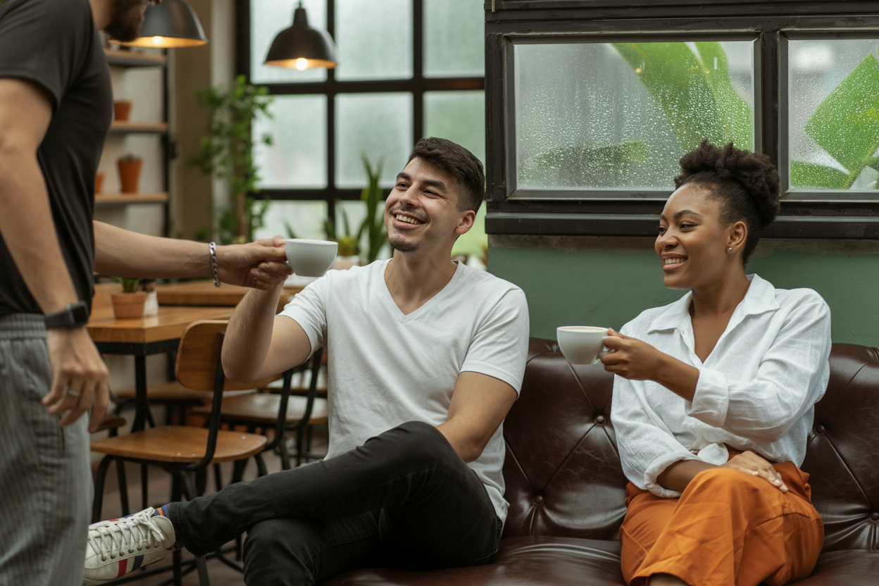Confident conversation at coffee shop - social skills guide
